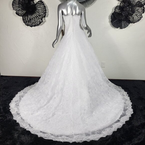 NWT~$2750~DEMETRIOS~10/12~WHITE STRAPLESS RHINESTONE BEADED LACE WEDDING DRESS - Picture 12 of 16